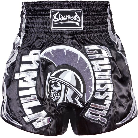 8 WEAPONS Muay Thai Traditional Short – Gladiator Skull, Farbe: Schwarz, Grösse : XXL