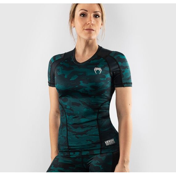 Venum Defender Rashguard hort Sleeves - Black/Green, Colour: Schwarz, Size: L