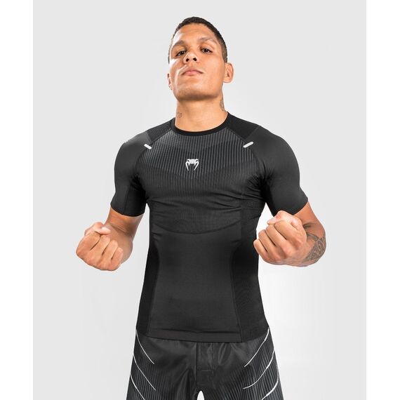Venum Biomecha Rashguard Short Sleeves - Black/Grey - L, Bekleidungsgrösse: L, Farbe: Schwarz