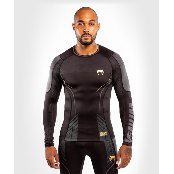 Venum Athletics Rashguard Long Sleeves – Black/Gold, Taille: S, Couleur: Noir