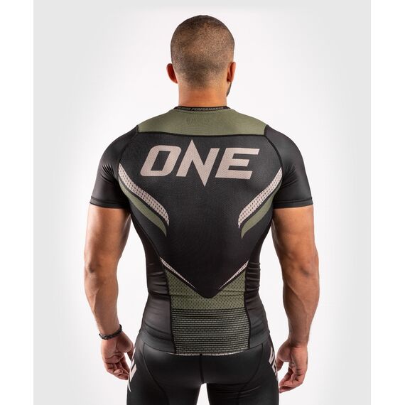 Venum ONE FC Impact Rashguard hort sleeves - Black/Khaki, Colour: Khaki, Size: M, 6 image