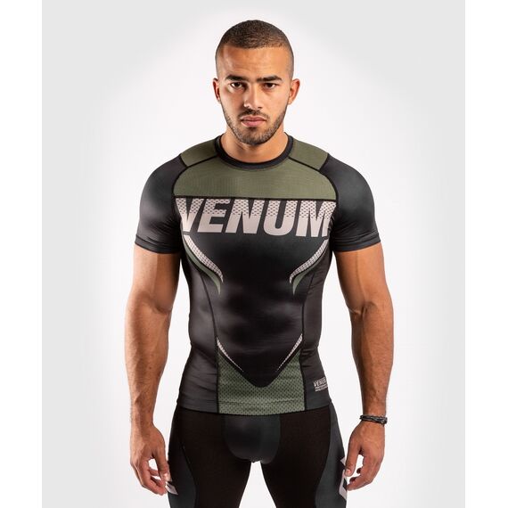 Venum ONE FC Impact Rashguard hort sleeves - Black/Khaki, Colour: Khaki, Size: M