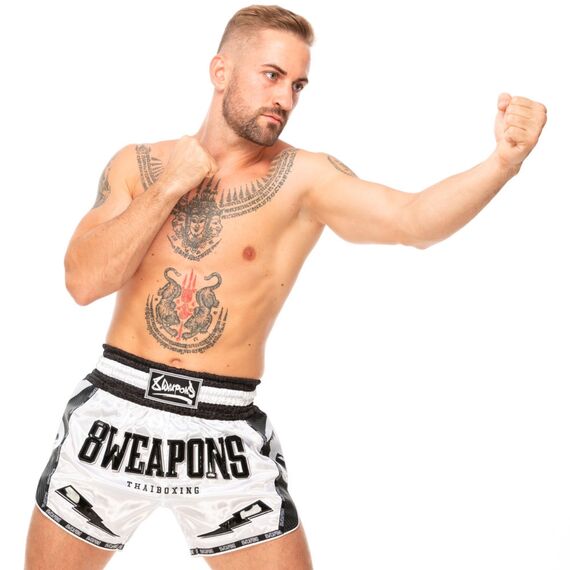 8 Weapons Muay Thai Shorts Carbon - Snow Night, Colour: Weiss, Size: XL, 4 image