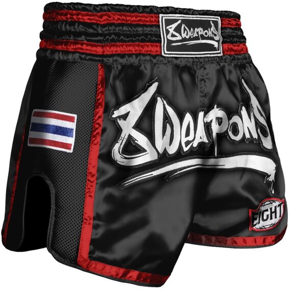 Muay Thai Short Super Mesh schwarz/rot, Colour: Schwarz, Size: M