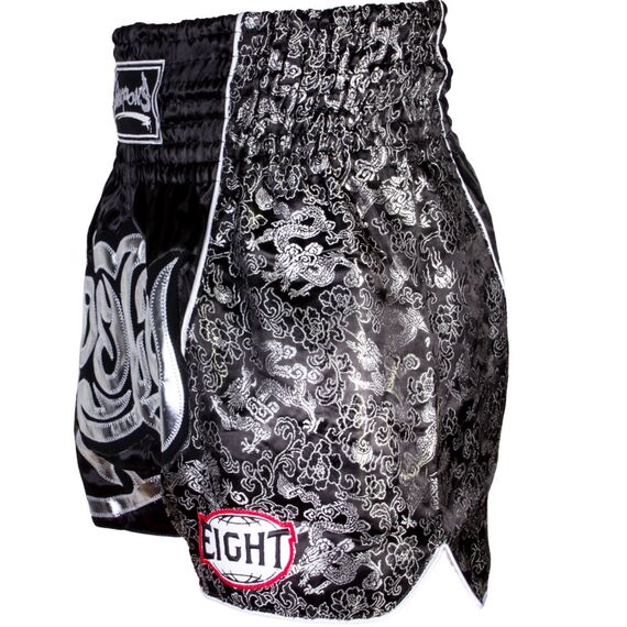 8 WEAPONS Muay Thai Traditional Short – Silver Dragon, Size: XL, Colour: Schwarz, Size: XL, 3 image