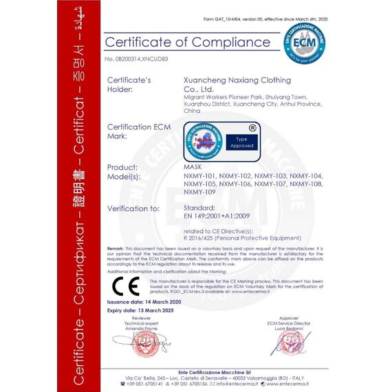 Disposable Face Mask with Ear Loops,Type I EN149:2001+A1:2009 Lot of 50 pieces, 2 image