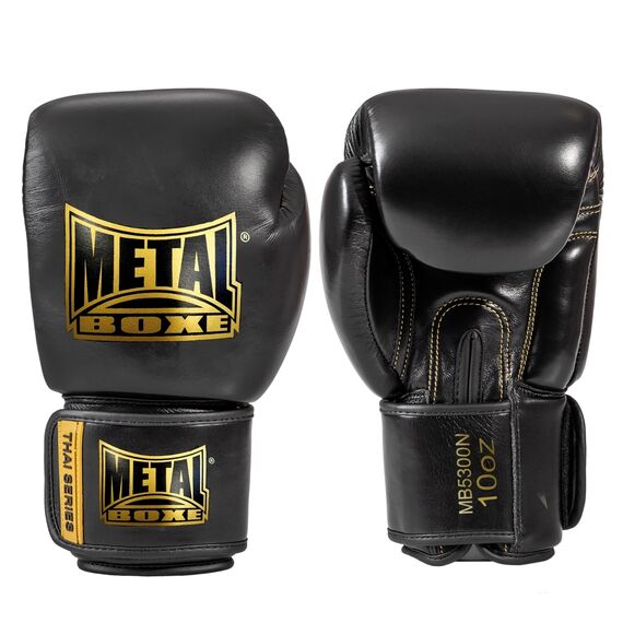 Thai Series Leather Boxing Gloves, Colour: Schwarz, OZ: 14oz
