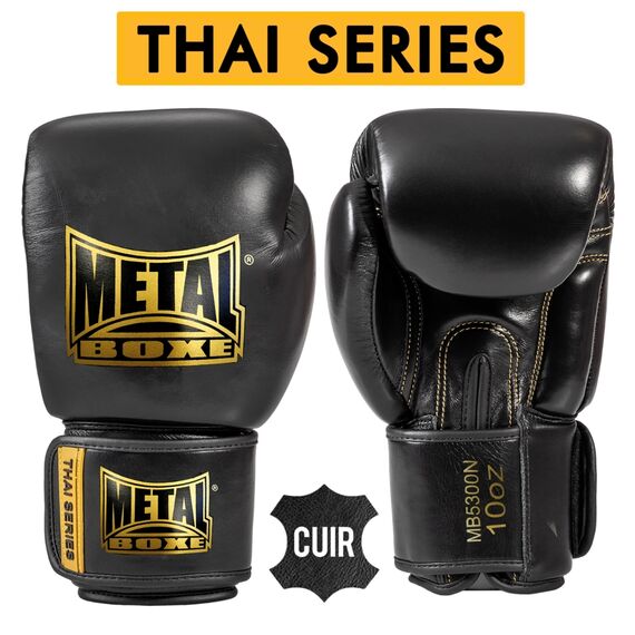 Thai Series Leather Boxing Gloves, Colour: Schwarz, OZ: 14oz, 2 image
