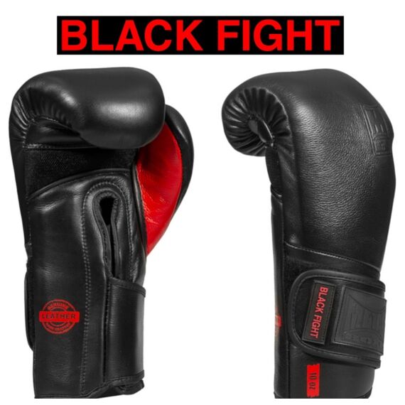 Black Fight Leather Boxing Gloves, Colour: Schwarz, OZ: 10oz, 4 image