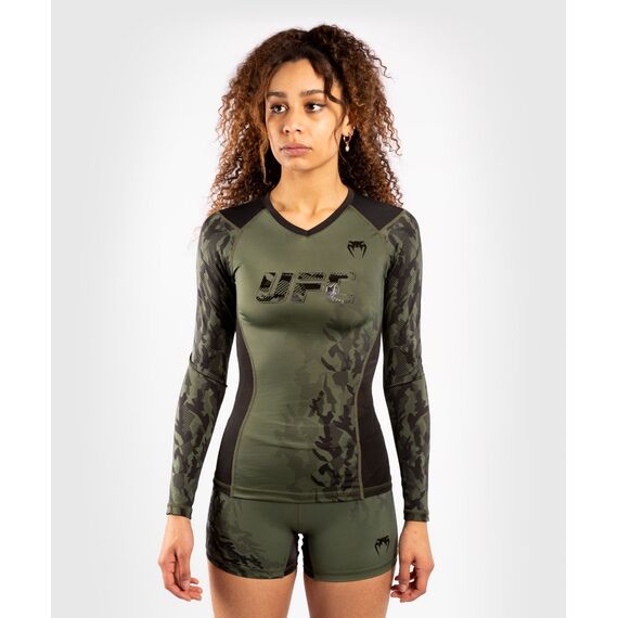 UFC Authentic Fight Week Women's Performance Long Sleeve Rashguard, Colour: Khaki, Size: M