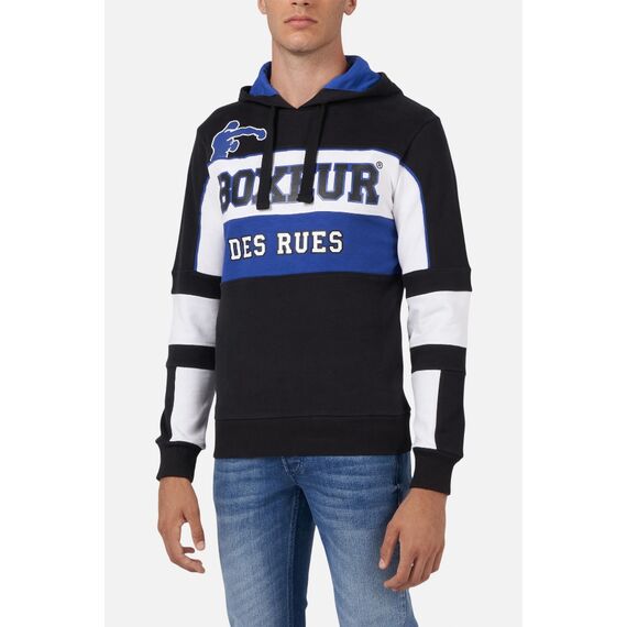 Brushed Color Block Hoodie, Colour: Schwarz, Size: L