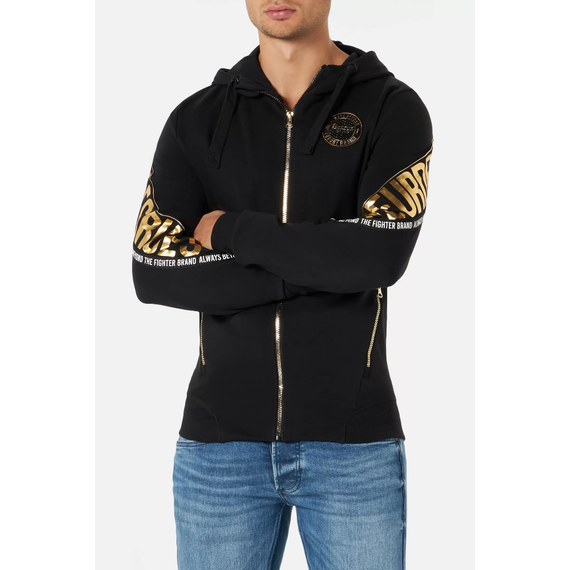 Letter Printed Hooded Full Zip, Taglia: L, Colore: Nero