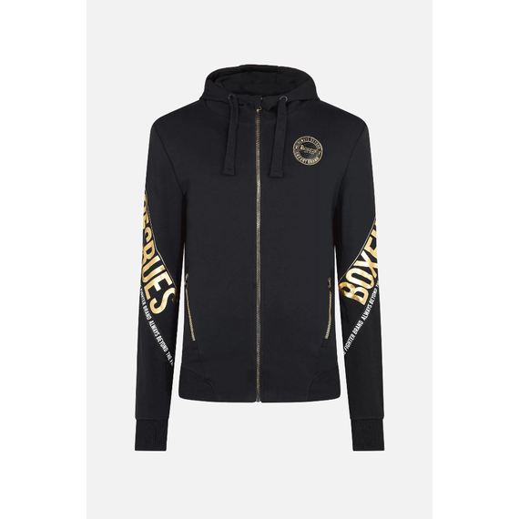 Letter Printed Hooded Full Zip, Taglia: L, Colore: Nero, 2 image