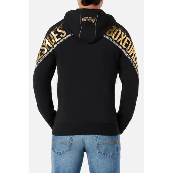 Letter Printed Hooded Full Zip, Taglia: L, Colore: Nero, 3 image