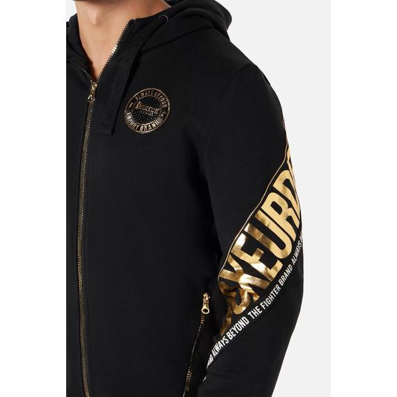 Letter Printed Hooded Full Zip, Taglia: L, Colore: Nero, 4 image