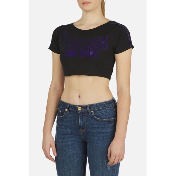 Slim Cropped T-Shirt, Size: M, Colour: Schwarz