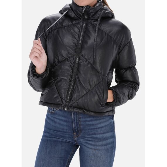 Eco Leather Padded Jacket, Taille: S, Couleur: Noir