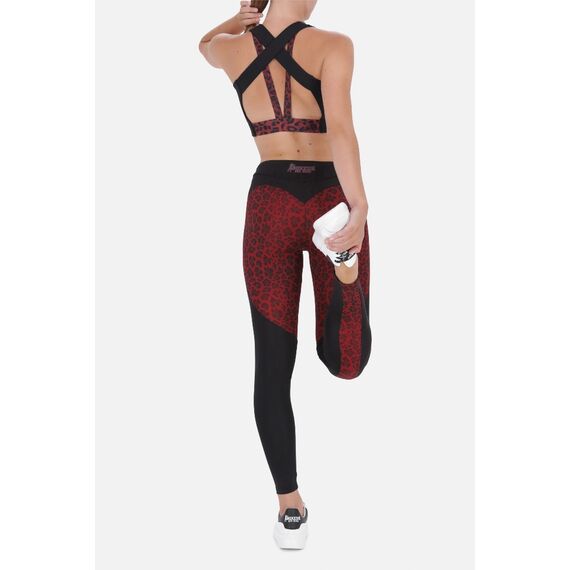 Leggings mi-hauts avec blocs de couleur, Taille: L, Couleur: Bordeaux, 4 image