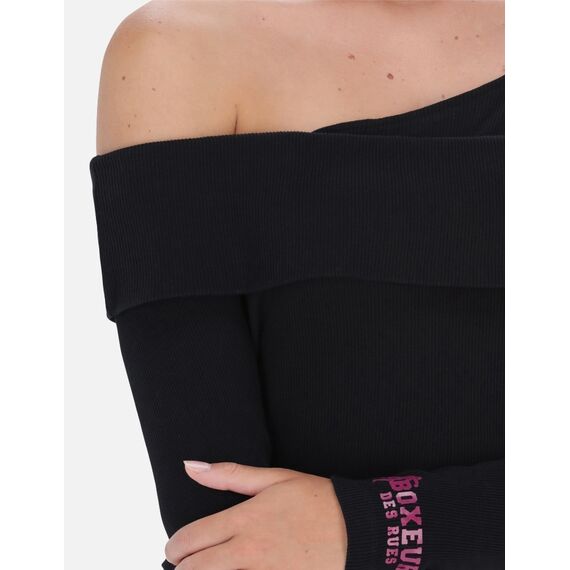 Manches longues à côtes asymétriques, Taille: XL, Couleur: Noir, 4 image