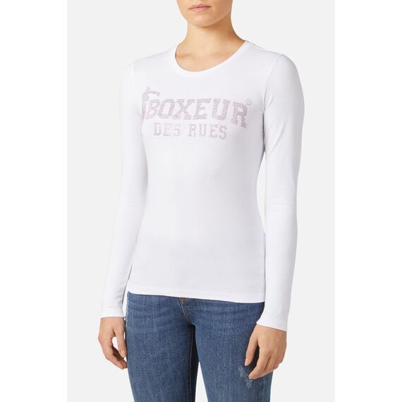 T-Shirt à logo Strass, Couleur: Blanc, Taille ne pas utiliser: L