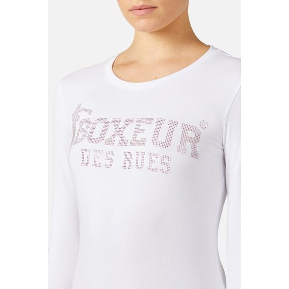 T-Shirt à logo Strass, Couleur: Blanc, Taille ne pas utiliser: L, 2 image
