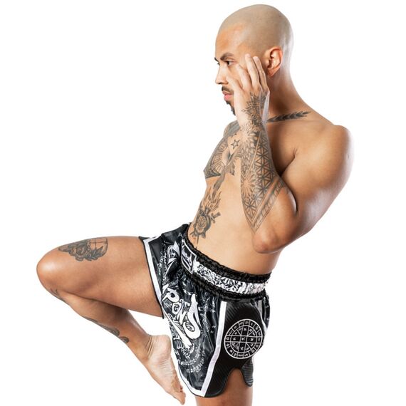 8 Weapons Muay Thai Shorts Carbon - Sak Yant Tigers, Colour: Schwarz, Size: M, 8 image