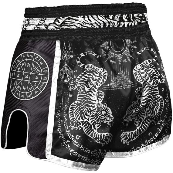 8 Weapons Muay Thai Shorts Carbon - Sak Yant Tigers, Colour: Schwarz, Size: XL, 2 image