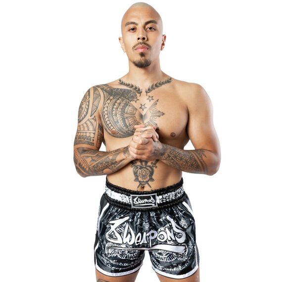 8 Weapons Muay Thai Shorts Carbon - Sak Yant Tigers, Colour: Schwarz, Size: XL, 6 image