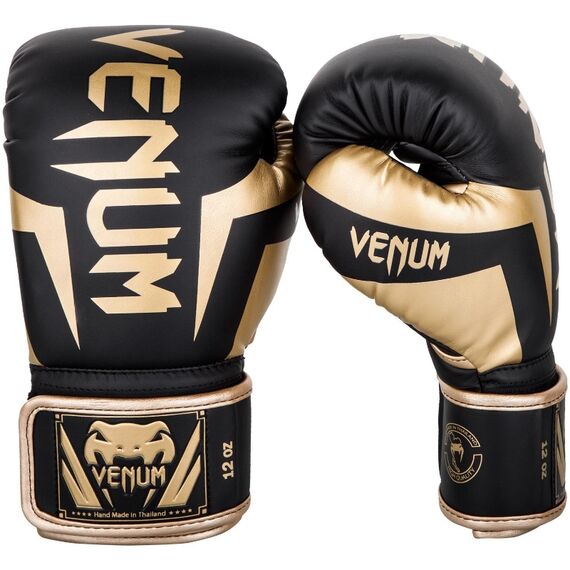 Venum Elite Boxing Gloves - Black/Gold, Colour: Gold, OZ: 10oz