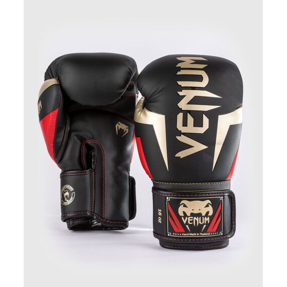 Venum Elite Boxing Gloves - Black/Gold/Red - 10 Oz, Colour: Schwarz, OZ: 10oz