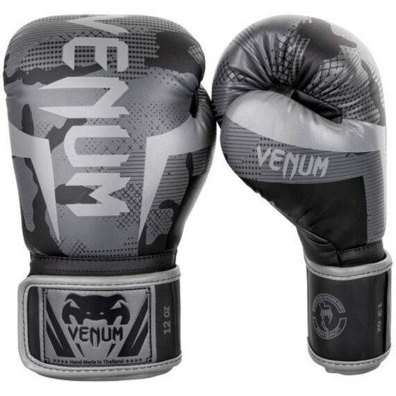 Venum Elite Boxing Gloves - Black/Dark camo, Colour: Grey, OZ: 12oz