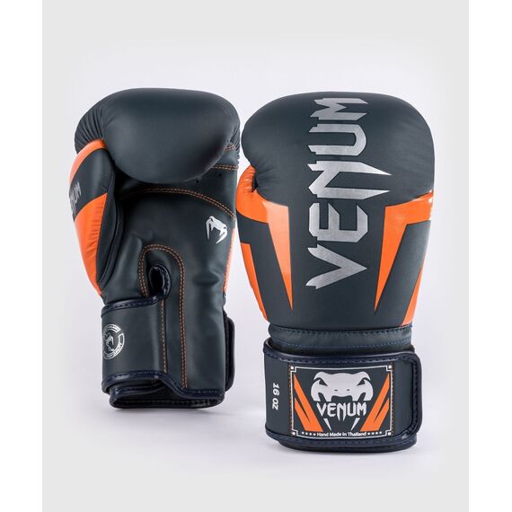 Venum Elite Boxing Gloves - Navy/Silver/Orange - 10 Oz, Colour: Blue, OZ: 10oz