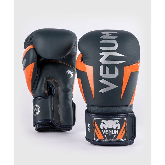 Venum Elite Boxing Gloves - Navy/Silver/Orange - 12 Oz, Colour: Blue, OZ: 12oz