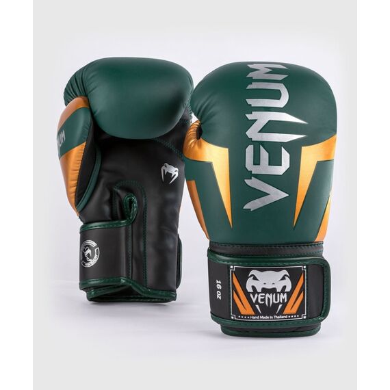 Venum Elite Boxing Gloves - Green/Bronze/Silver - 10 Oz, Colour: Green, OZ: 10oz