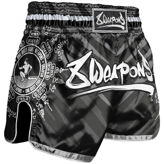 8 WEAPONS Muay Thai Shorts, 8 Ways Yant, black-silver L, Size: L, Colour: Schwarz