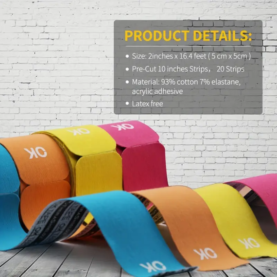 OK TAPE Kinesiology  25cm x 5cm Pre-cut, 20 Strips Orange, Colour: Orange, Length: 5.0m, 5 image