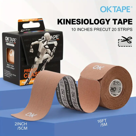 OK TAPE Kinesiology  25cm x 5cm Pre-cut, 20 Strips Orange, Colour: Orange, Length: 5.0m, 6 image