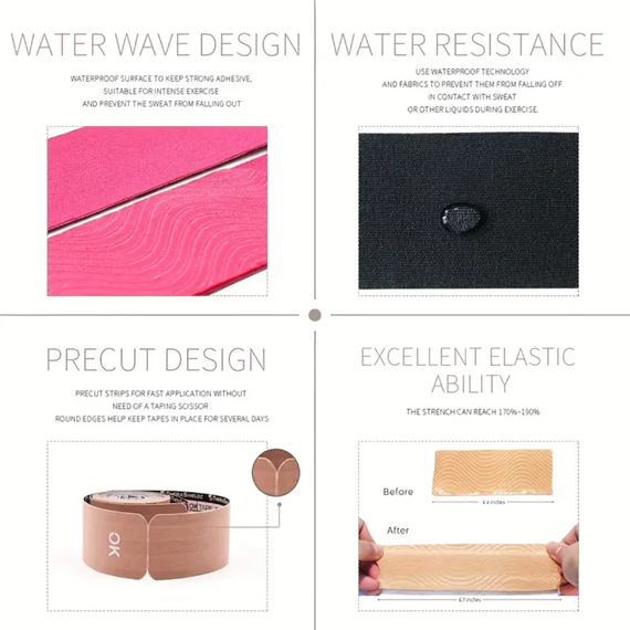 OK TAPE Kinesiology  25cm x 5cm Pre-cut, 20 Pink Strips, Colour: Rosa, Length: 5.0m, 5 image