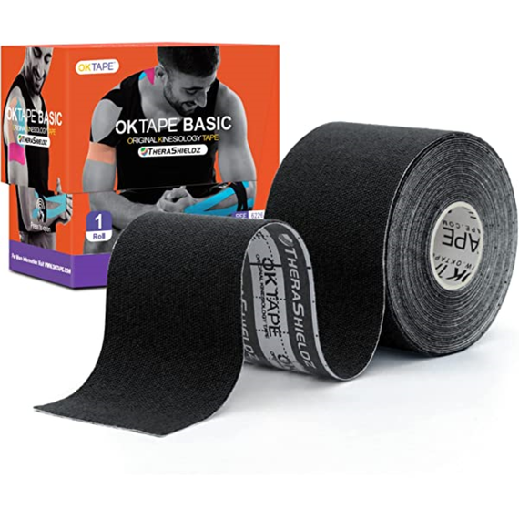 OK TAPE Bande De Kinésiologie Basic Noir 5cm x 5m, Couleur: Noir, Longueur: 5.0m