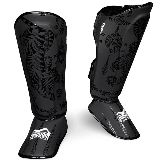 Protège-tibias Muay Thai, Taille: L/XL, Couleur: Noir