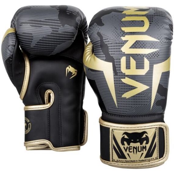 Venum Elite Boxing Gloves - Dark camo/Gold, Colour: Grey, OZ: 16oz, 2 image