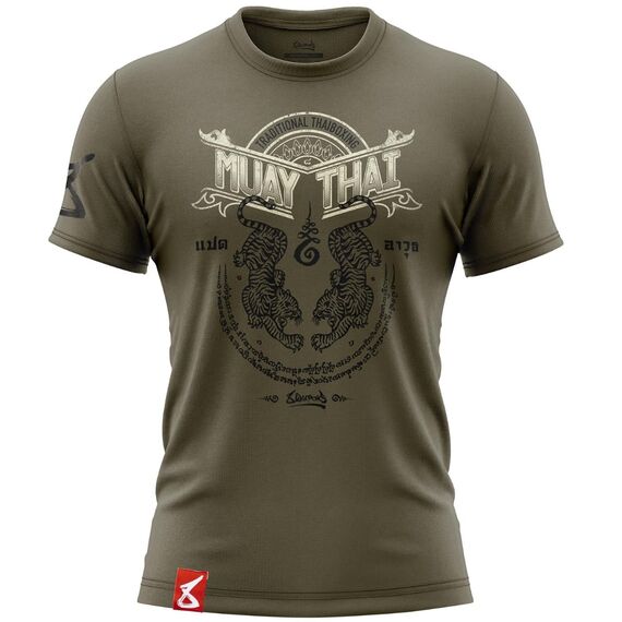 T-Shirt Sak Yant Tigers, Size: S, Colour: Khaki