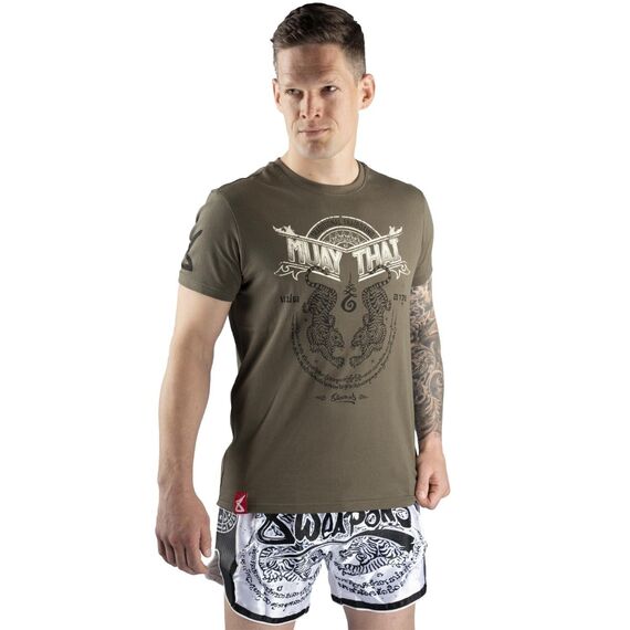 T-Shirt Sak Yant Tigers, Size: M, Colour: Khaki, 4 image