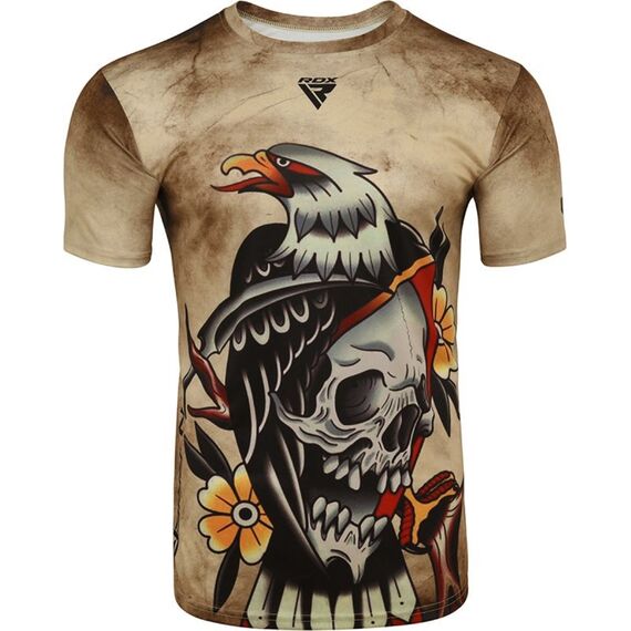 RDX T14 Harrier Tattoo T-Shirt, Colour: Beige, Size: M