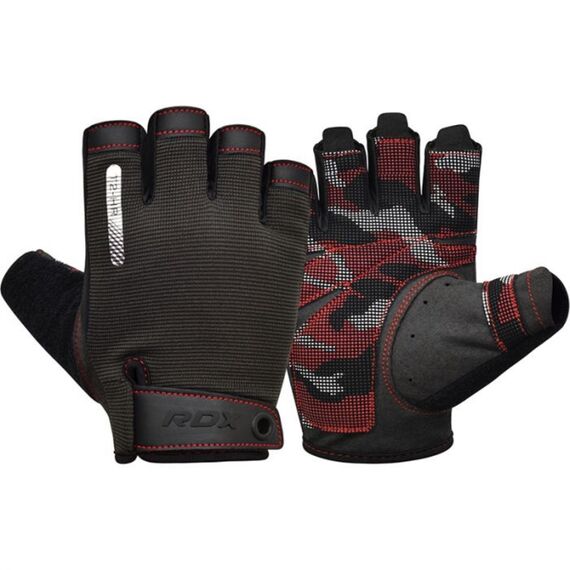 Gym Training Gloves T2 Half Red-M, Colour: Schwarz, Size: M