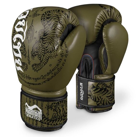 Gants de boxe Muay Thai, Couleur: Kaki, OZ: 10oz