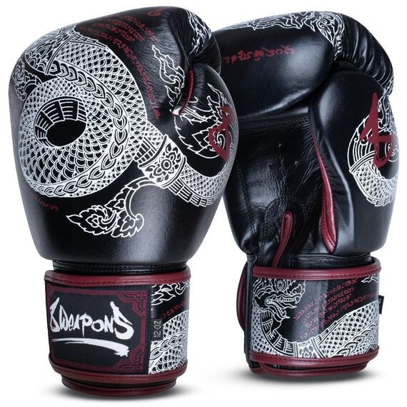 8 WEAPONS Boxing Gloves - Sak Yant Naga black 14 Oz, Colour: Schwarz, OZ: 14oz