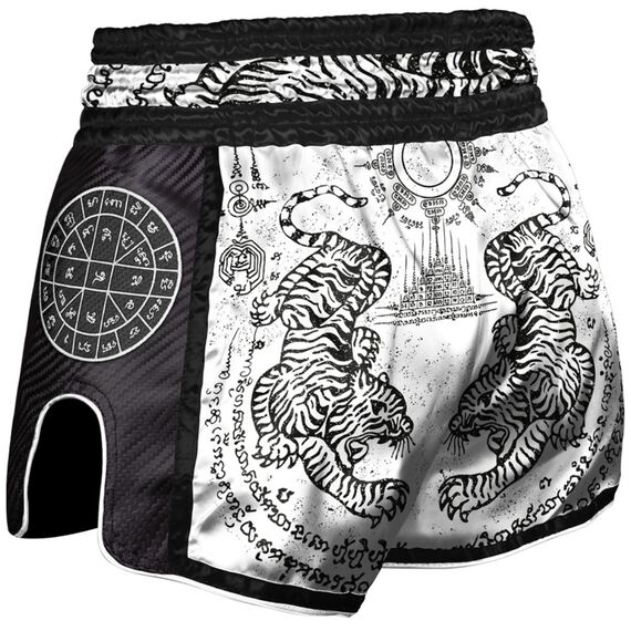 8 Weapons Muay Thai Shorts Carbon - Sak Yant Tigers, Size: XL, Colour: Weiss, 2 image