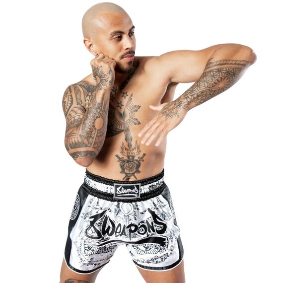 8 Weapons Muay Thai Shorts Carbon - Sak Yant Tigers, Size: XL, Colour: Weiss, 5 image