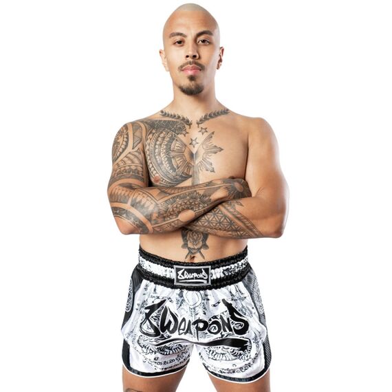 8 Weapons Muay Thai Shorts Carbon - Sak Yant Tigers, Size: XL, Colour: Weiss, 6 image